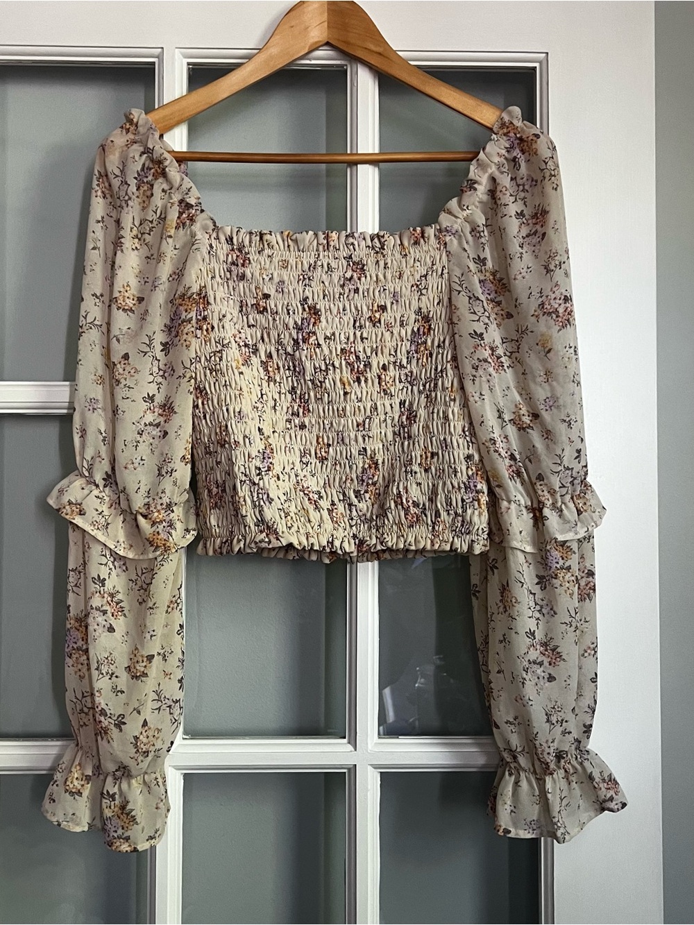 wild fable Cream Floral Smocked Square-Neck Blouse